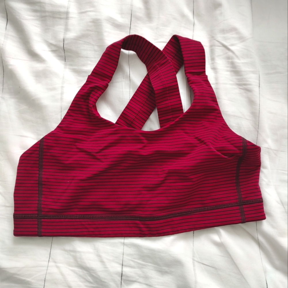 Lululemon All Sport Bra Hyper Stripe Bordeaux Drama Bumble Berry Size 10